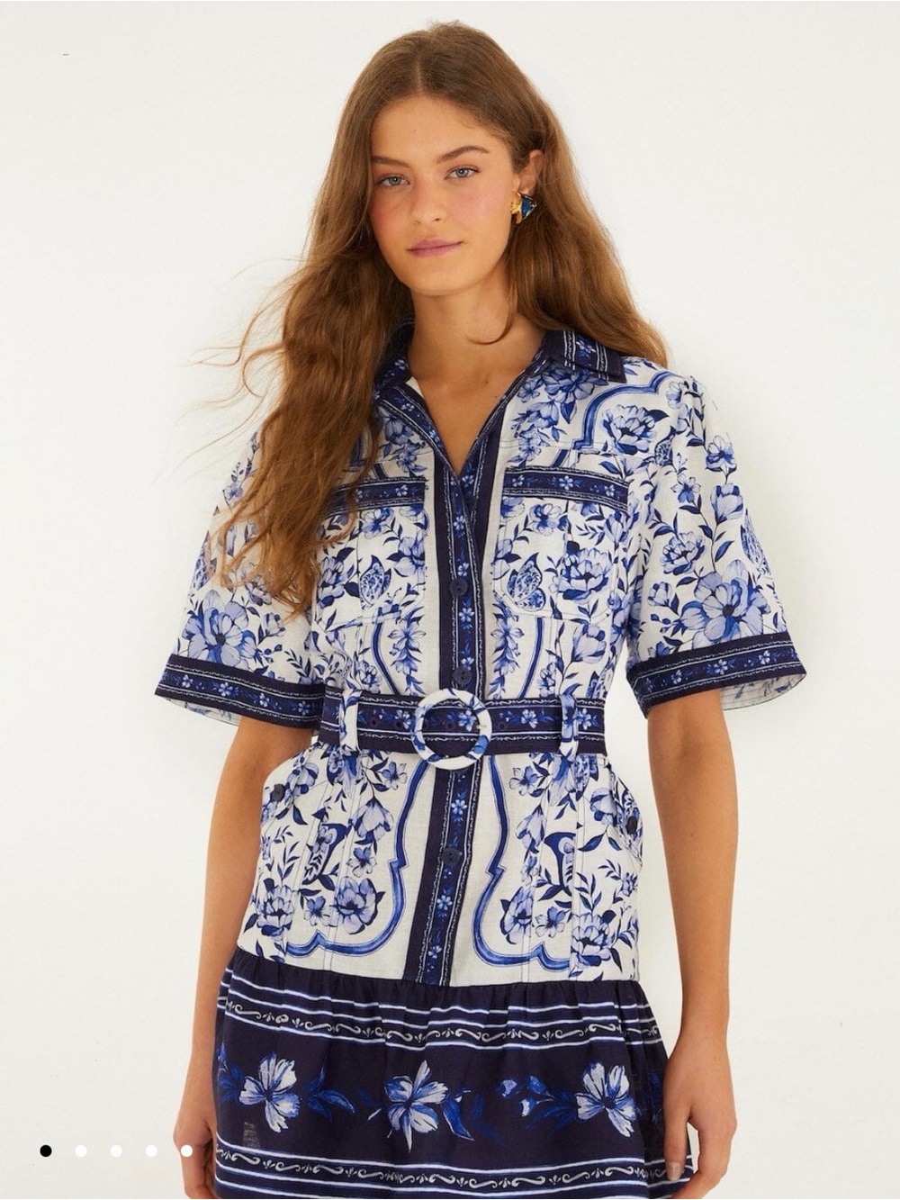 Blue Floral Belted Short-Sleeve Women's dress! NWT